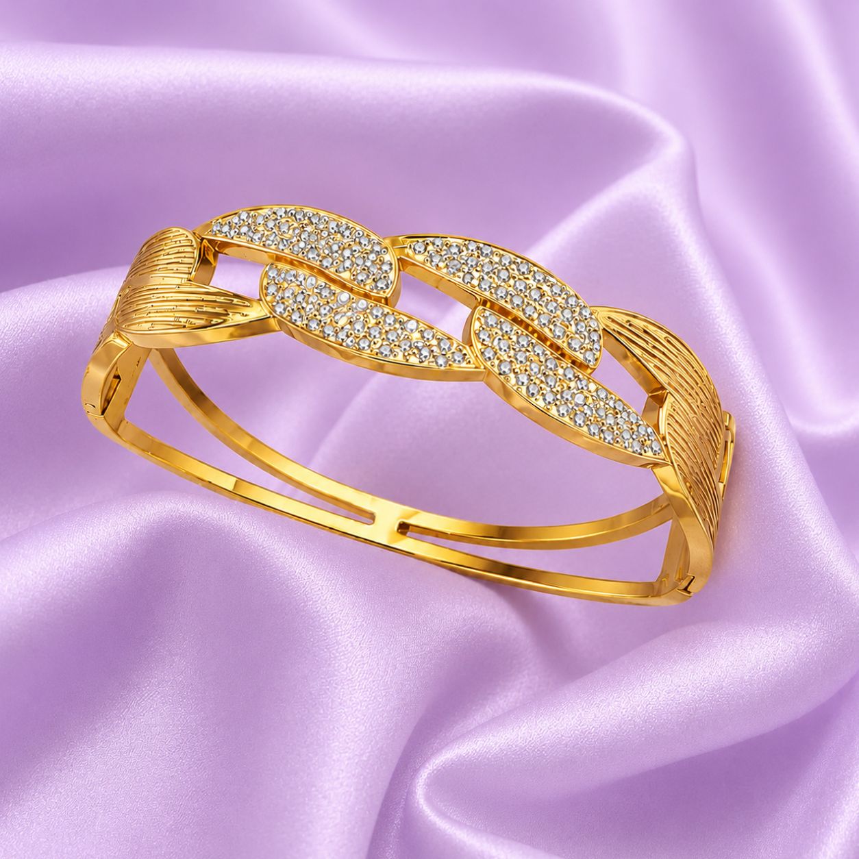 Elegant CZ Link Gold Bangle Bracelet